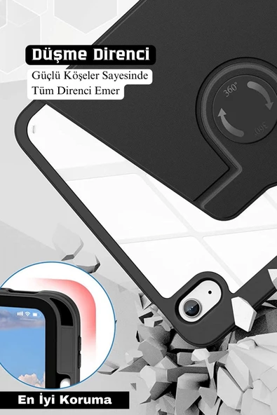 iPad Air 11 inç 2024 M2 Çipli 6.Nesil Uyumlu 360° Dönebilen Standlı Pino Tablet Kılıfı - 10