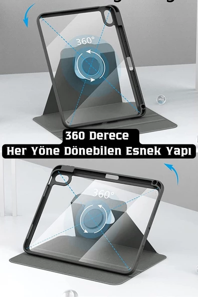 iPad Air 11 inç 2024 M2 Çipli 6.Nesil Uyumlu 360° Dönebilen Standlı Pino Tablet Kılıfı - 2
