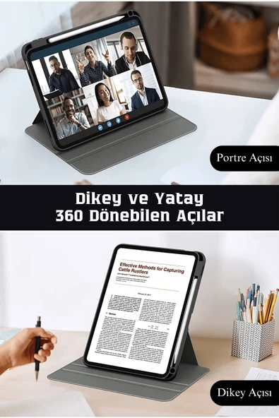 iPad Air 11 inç 2024 M2 Çipli 6.Nesil Uyumlu 360° Dönebilen Standlı Pino Tablet Kılıfı - 6