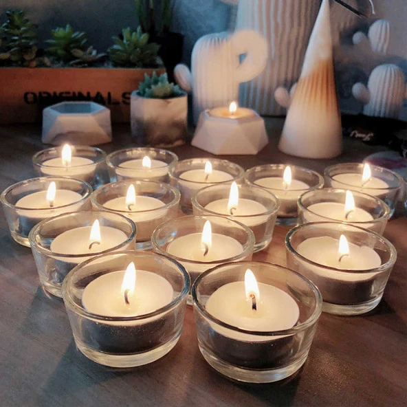 36 PCS VIP ROMANTIC GLASS CANDLE HOLDER 36 ADET CAM MUMLUK 4.5X2CM TEA LİGHT CAM MUMLUK DEKOR MUMLUK