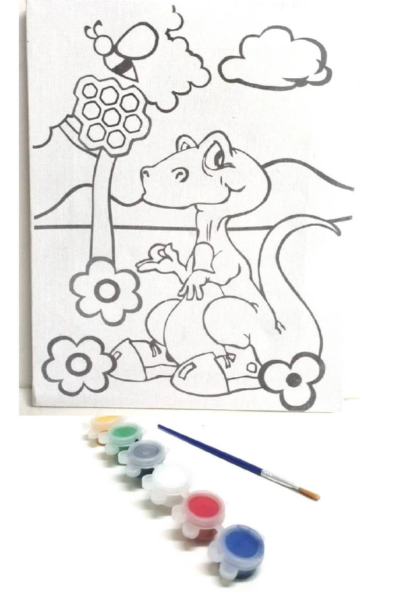 Hayal Sepeti DİNAZOR MODEL Resimli Tuval 24x18  6lı boya, fırça Boyama seti