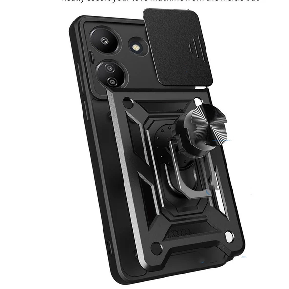 Vendas Xiaomi Poco C65 Kılıf Magnetik Standlı Kamera Korumalı Zore Sürgülü Vega Kapak - 5