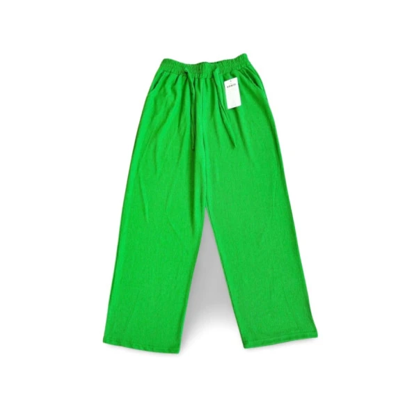 Bürümcek Kumaş Beli Lastikli Kadın Uzun Tayt Pantolon Yeşil - Royaleks