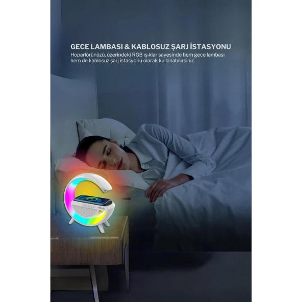 Mikado Beyaz Rgb Işıklı Kablosuz Şarj Bluetooth Hoparlör Speaker 15 Watt Beyz 1800MAH Bt/tf/usb Wireless - 5