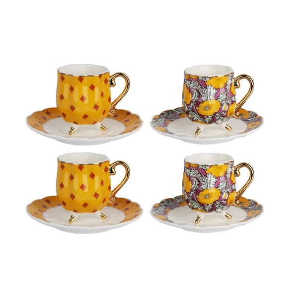 Lucky Art Eliana Bone Porselen Karışık Desenli 4 lü Ayaklı Kahve Fincanı Seti LYHD 581 ürün görseli 1