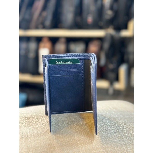 TRG POLO MAVİ GRİ DERİ ERKEK CÜZDAN - Resim 2