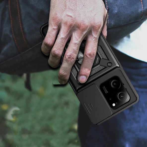 Vendas Xiaomi Mi 13T Pro Kılıf Magnetik Standlı Kamera Korumalı Zore Sürgülü Vega Kapak - 7