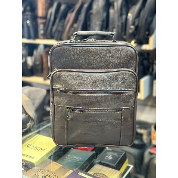 TRG POLO KAHVE BÜYÜK BOY DERİ EL OMUZ ÇANTASI ürün görseli 1