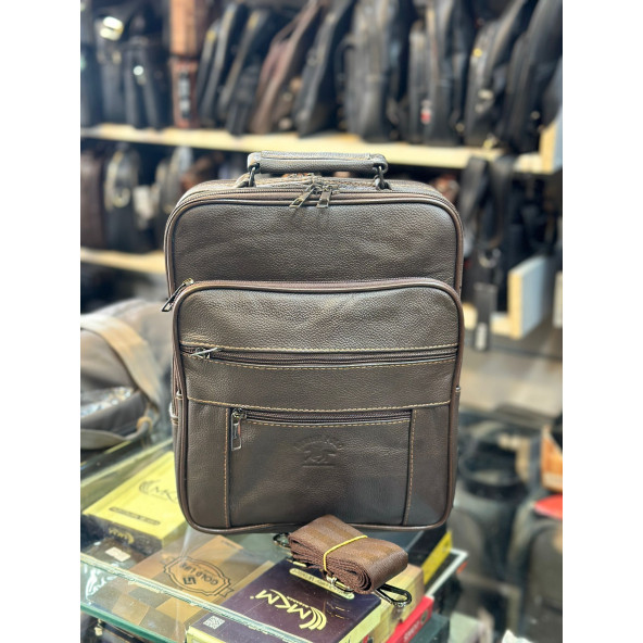 TRG POLO KAHVE BÜYÜK BOY DERİ EL OMUZ ÇANTASI - Resim 4