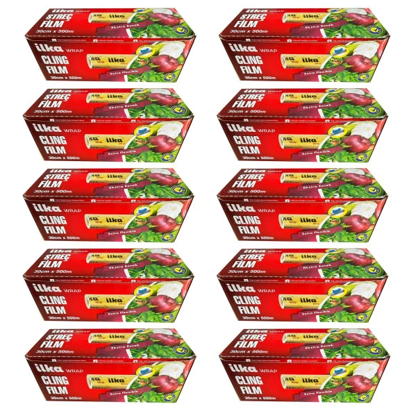 İlka Şeffaf Mutfak Rulo Streç Film Folyo - 30 Cm. x 500 Metre - Gıdaya Uygun - 10 Paket ürün görseli 1