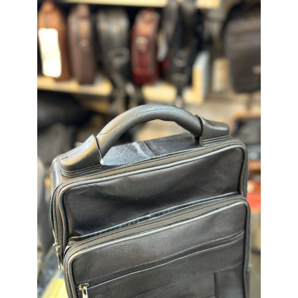 TRG POLO SİYAH DERİ SERT SAPLI EL ÇANTASI - Resim 2