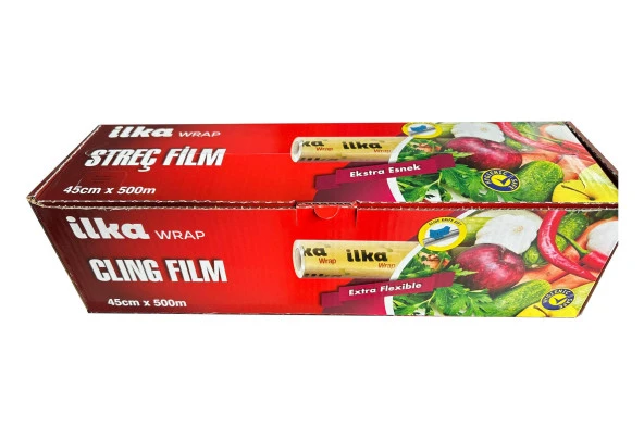 İlka Şeffaf Mutfak Rulo Streç Film Folyo - 45 Cm. x 500 Metre - Gıdaya Uygun - 5 Paket - 2