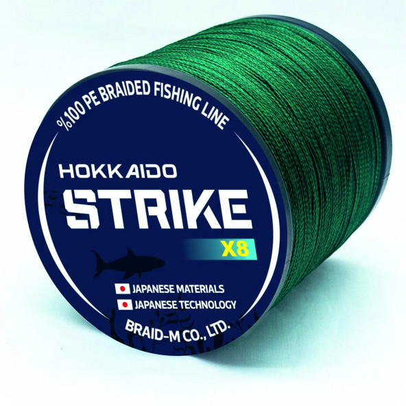 Hokkaido STRIKE X8 300 Metre,Koyu Yeşil,0.55 mm 8 Katlı- 54.-kg Çeker,ip,örgü,ipek misina