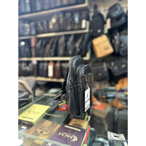 TRG POLO SUNNİ DERİ SİYAH BEL ÇANTASI - Resim 2