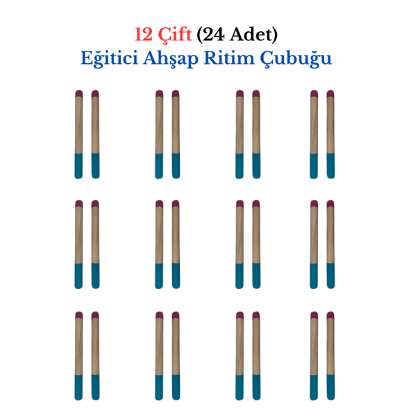Eğitici Ahşap Ritim Çubuğu - 12 Çift (24 Adet)