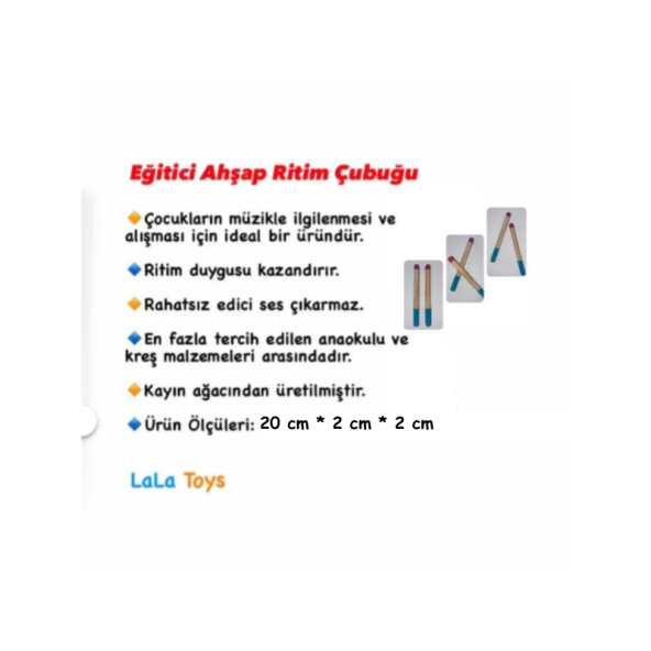 Eğitici Ahşap Ritim Çubuğu - 12 Çift (24 Adet) - 5