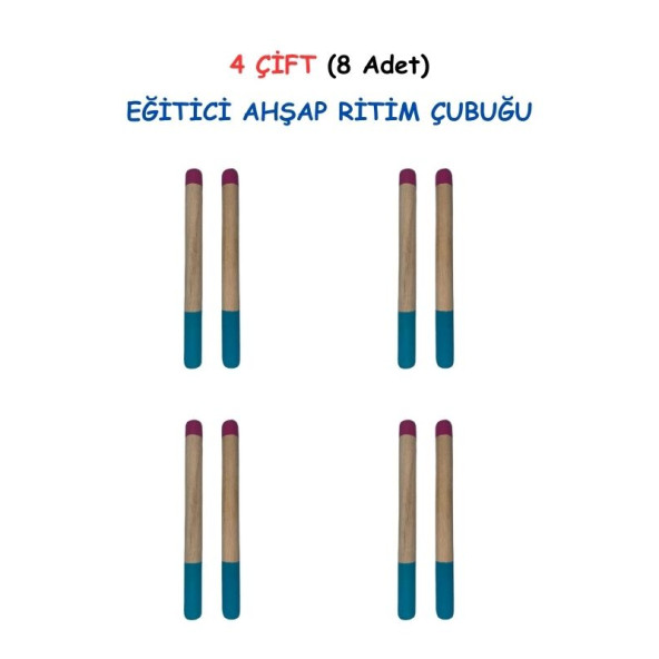 Eğitici Ahşap Ritim Çubuğu - 4 Çift (8 Adet)