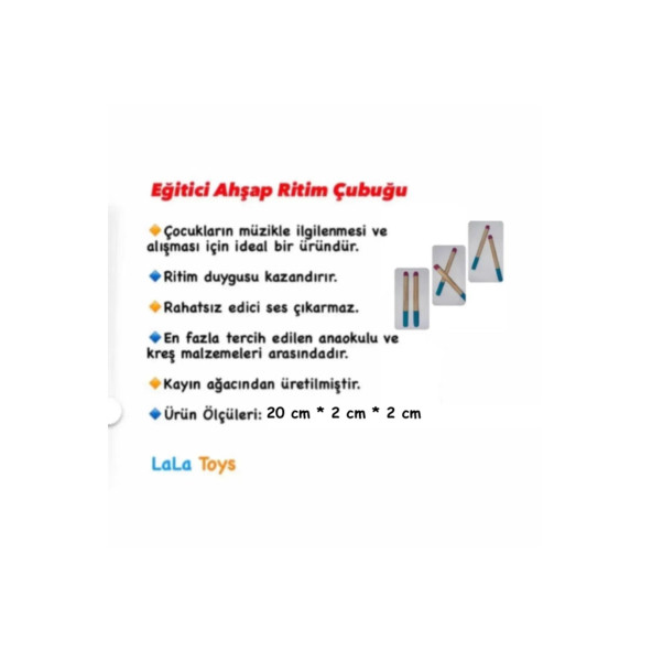 Eğitici Ahşap Ritim Çubuğu - 4 Çift (8 Adet) - 5