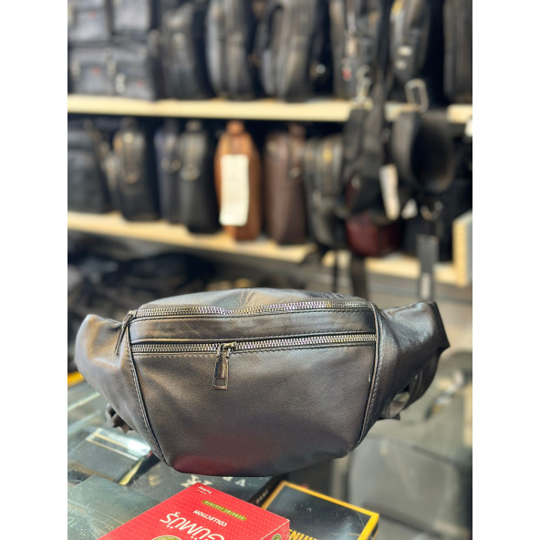 TRG POLO SİYAH HAKİKİ DERİ OMUZ BEL ÇANTASI - Resim 2