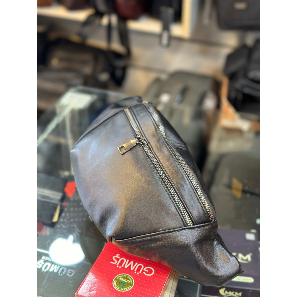 TRG POLO SİYAH HAKİKİ DERİ OMUZ BEL ÇANTASI - Resim 3