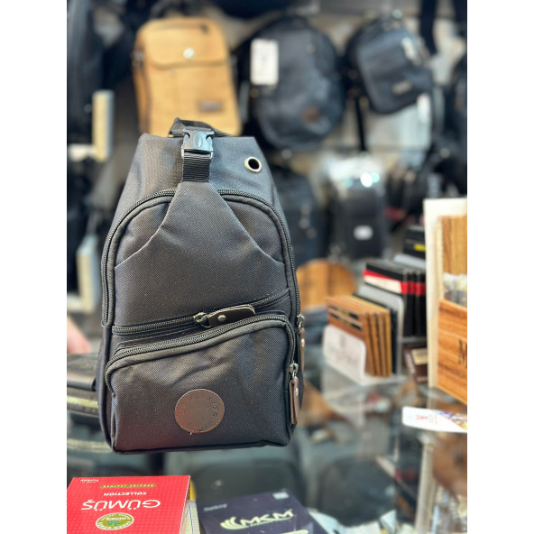 TRG POLO SİYAH KAHVE KETEN KUMAŞ BEL ÇANTASI ürün görseli 1