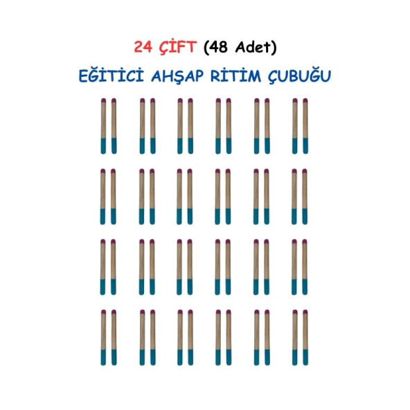 Eğitici Ahşap Ritim Çubuğu - 24 Çift (48 Adet)