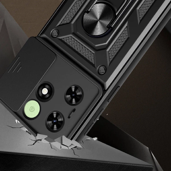 Vendas Tecno Spark 20 Kılıf Magnetik Standlı Kamera Korumalı Zore Sürgülü Vega Kapak - Resim 11