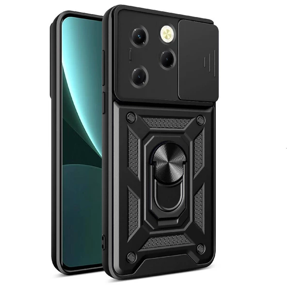 Vendas Tecno Spark 20 Pro Kılıf Magnetik Standlı Kamera Korumalı Zore Sürgülü Vega Kapak