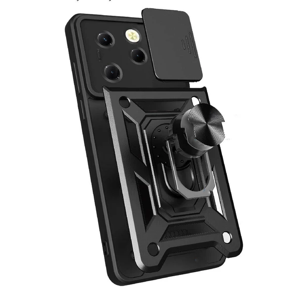 Vendas Tecno Spark 20 Pro Kılıf Magnetik Standlı Kamera Korumalı Zore Sürgülü Vega Kapak - Resim 7