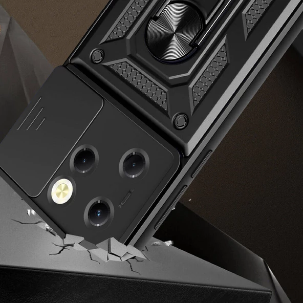 Vendas Tecno Spark 20 Pro Kılıf Magnetik Standlı Kamera Korumalı Zore Sürgülü Vega Kapak - Resim 10