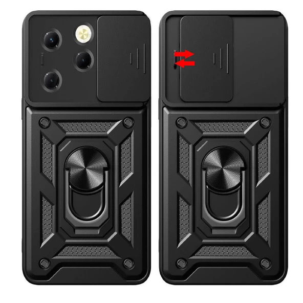 Vendas Tecno Spark 20 Pro Kılıf Magnetik Standlı Kamera Korumalı Zore Sürgülü Vega Kapak - Resim 9