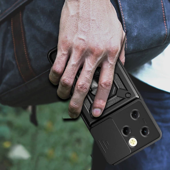 Vendas Tecno Spark 20 Pro Kılıf Magnetik Standlı Kamera Korumalı Zore Sürgülü Vega Kapak - Resim 8