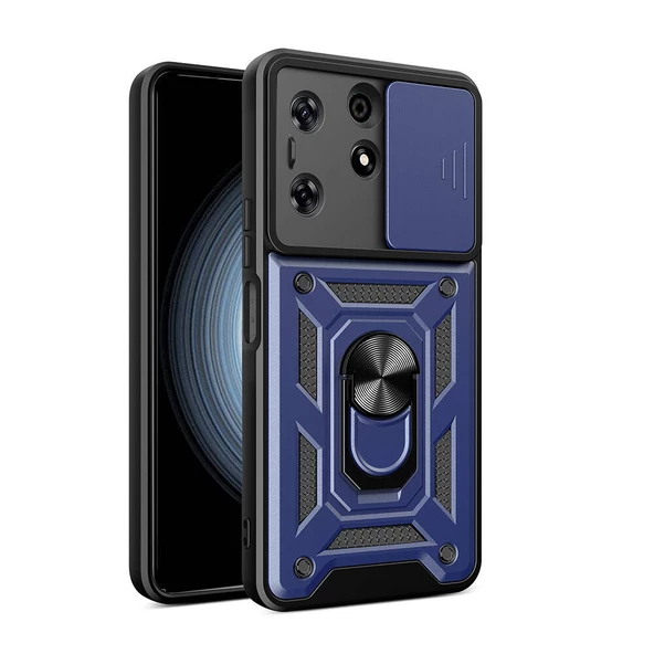 Vendas Tecno Spark 10 Pro Kılıf Magnetik Standlı Kamera Korumalı Zore Sürgülü Vega Kapak - 2