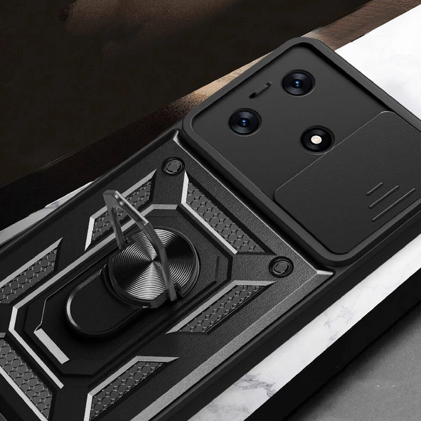 Vendas Tecno Spark 10 4G Kılıf Magnetik Standlı Kamera Korumalı Zore Sürgülü Vega Kapak - 8