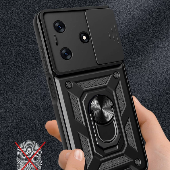Vendas Tecno Spark 10 4G Kılıf Magnetik Standlı Kamera Korumalı Zore Sürgülü Vega Kapak - 4