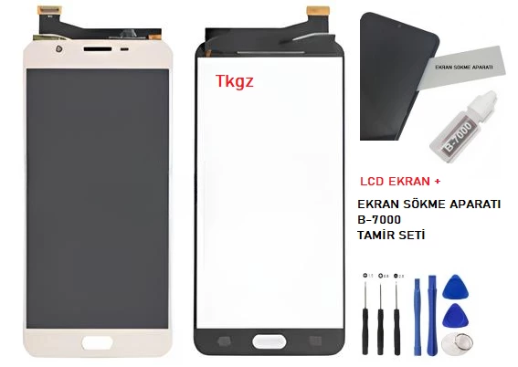 Samsung Galaxy J7 PRİME - SM-G610F Lcd Ekran Dokunmatik Orijinal Kalite GOLD + B-7000 + TAMİR SETİ