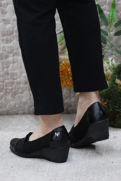 Fort Nfx 42015 Siyah Hafif Rahat Dolgu Taban Şık Kadın Günlük Ayakkabı - Resim 4