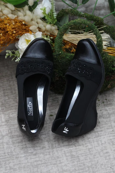 Fort Nfx 42015 Siyah Hafif Rahat Dolgu Taban Şık Kadın Günlük Ayakkabı - Resim 6