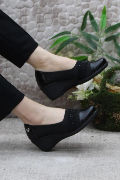 Fort Nfx 42015 Siyah Hafif Rahat Dolgu Taban Şık Kadın Günlük Ayakkabı - Resim 5