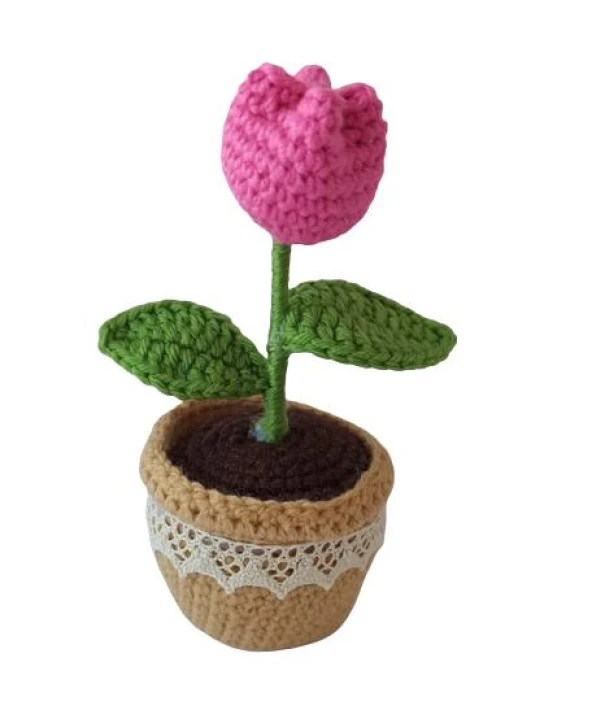 Örgü Tekli Pembe Lale Amigurumi Organik Oyuncak - 1