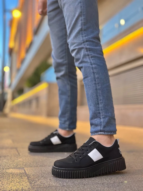 BA0804 BOA Yüksek Siyah Taban Beyaz Detaylı Bağcıklı Erkek Ayakkabı - Resim 2