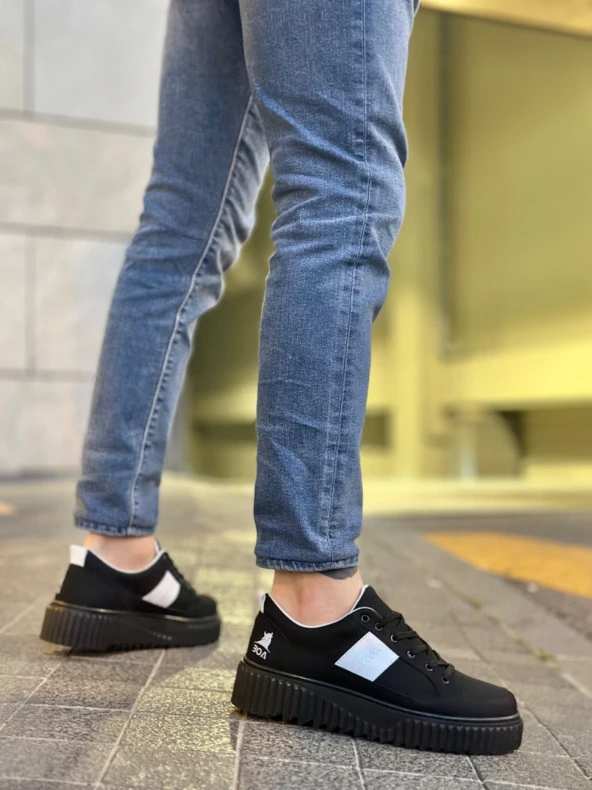 BA0804 BOA Yüksek Siyah Taban Beyaz Detaylı Bağcıklı Erkek Ayakkabı - Resim 3