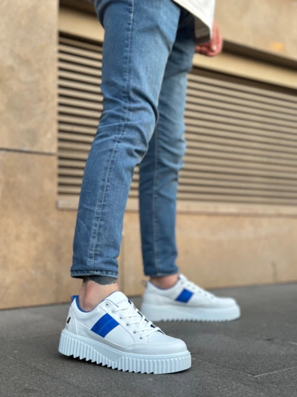 BA0804 BOA Yüksek Beyaz Taban Mavi Detaylı Bağcıklı Erkek Ayakkabı ürün görseli 1