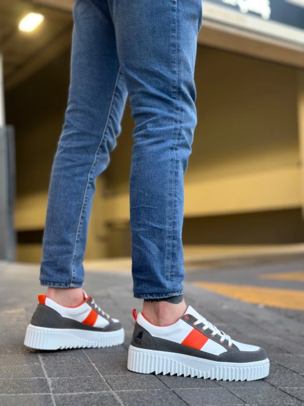 BA0804 BOA Yüksek Beyaz Taban Turuncu Detaylı Bağcıklı Erkek Ayakkabı - 2