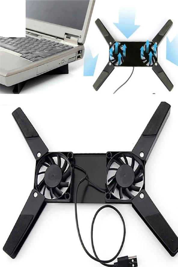 2 Fanlı Notebook Soğutucu Portatif Katlanabilir Laptop Soğutucu Fan Usbli Stand Bilgisayar Fanı