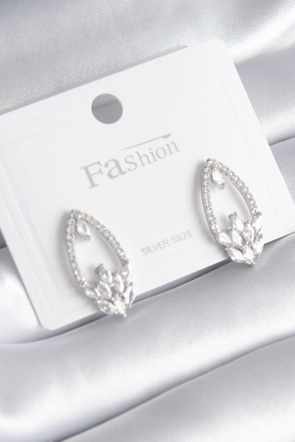 Pirinç Gümüş Renk Zirkon Taşlı Kadın Küpe - TJ-BKP8443 ürün görseli