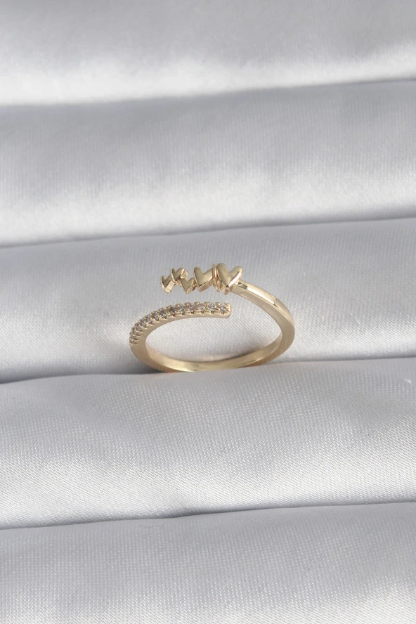 Pirinç Gold Renk Zirkon Taş Detay Kalp Model Kadın Yüzük - TJ-BYK3015 ürün görseli