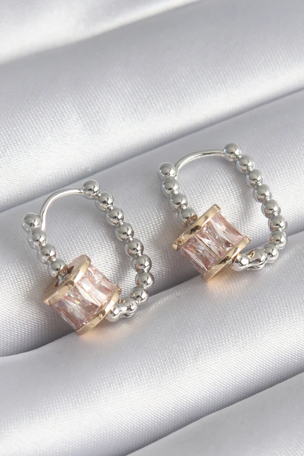 Pirinç Gümüş Renk Top Model Gold Renk Zirkon Taşlı Kadın Küpe - TJ-BKP8494 ürün görseli