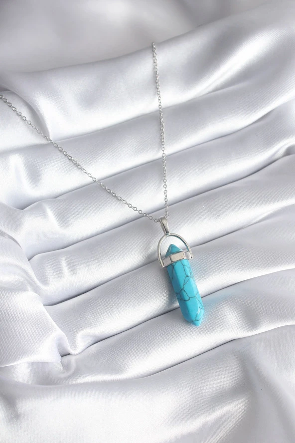 316L Çelik Gümüş Renk Mavi Taşlı Model Kadın Kolye - TJ-BKO8243 - Resim 2