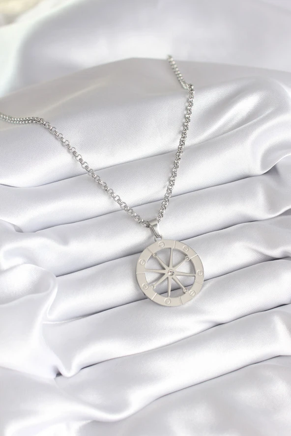 316L Çelik Gümüş Renk Zirkon Taşlı Rüya Kapanı Model İşeme Detay Kadın Kolye - TJ-BKO8267 - Resim 2